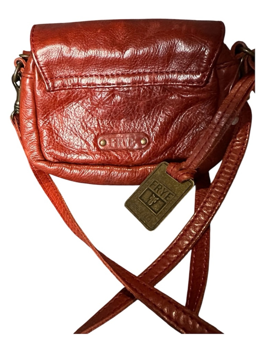 FRYE mini Brooklyn red leather studded crossbody Rare - Picture 3 of 10